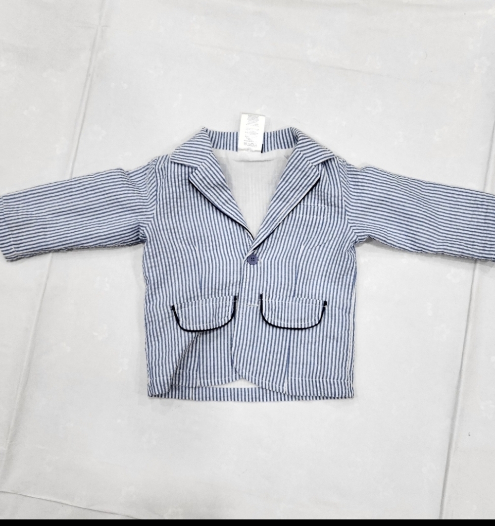 Baby Boyz By Nannette Baby Boy 3/6M Blue White Seersucker Suit Jacket Blazer